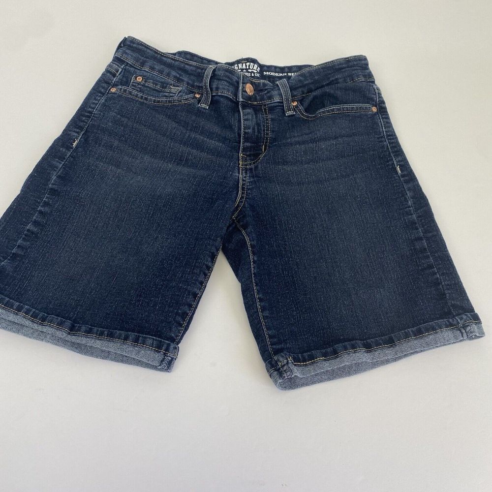 SIGNATURE‎ LEVI STRAUSS & CO 4-27 Waist Straight Women's DENIM JEAN Shorts Blue